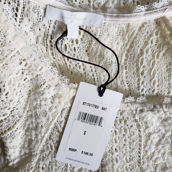 7 For All Mankind Stretchy Lace Round Neck Long Sleeve Top/Blouse Ivory Cream - Picture 6 of 9